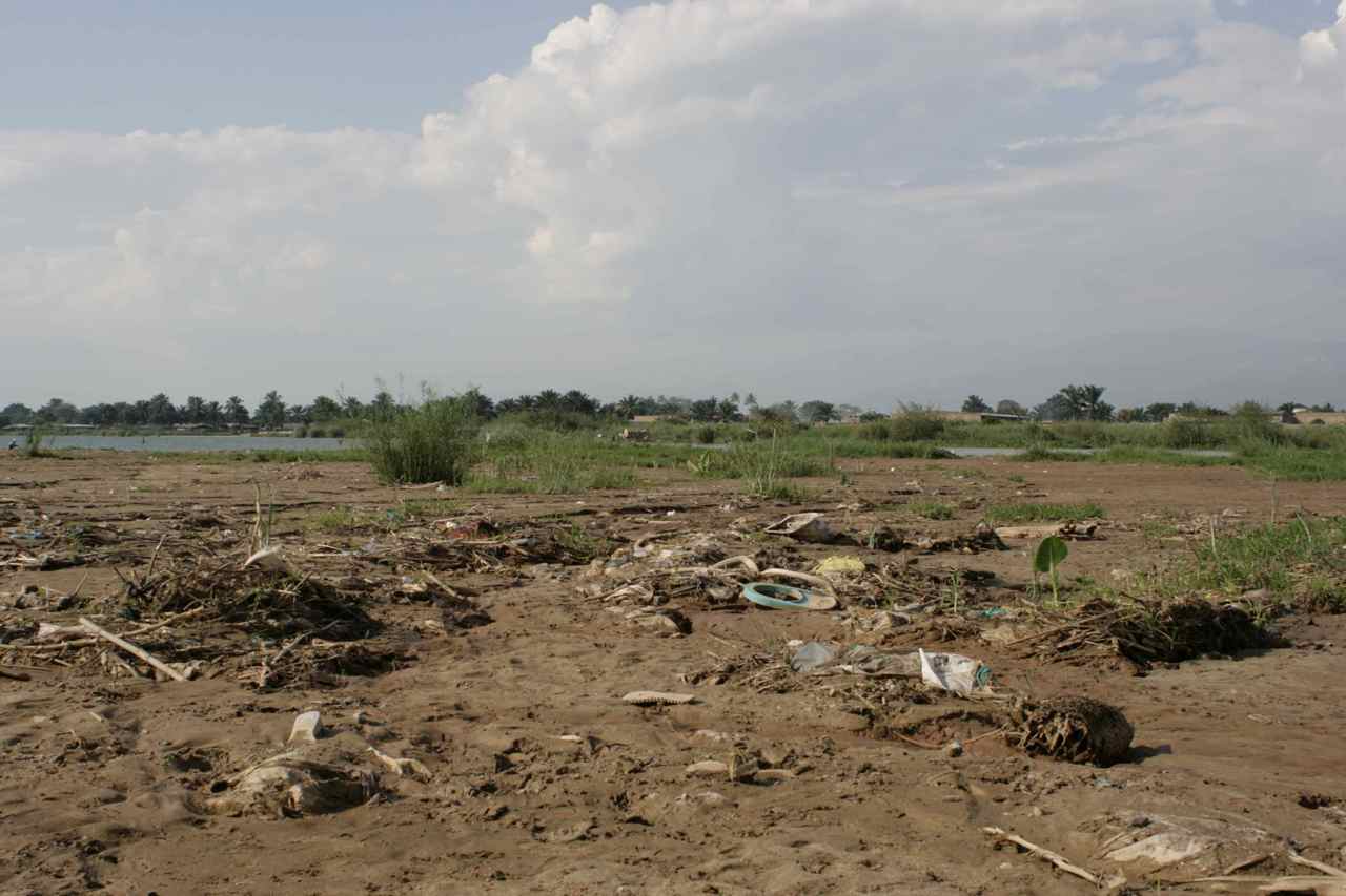 Garbage at river delta